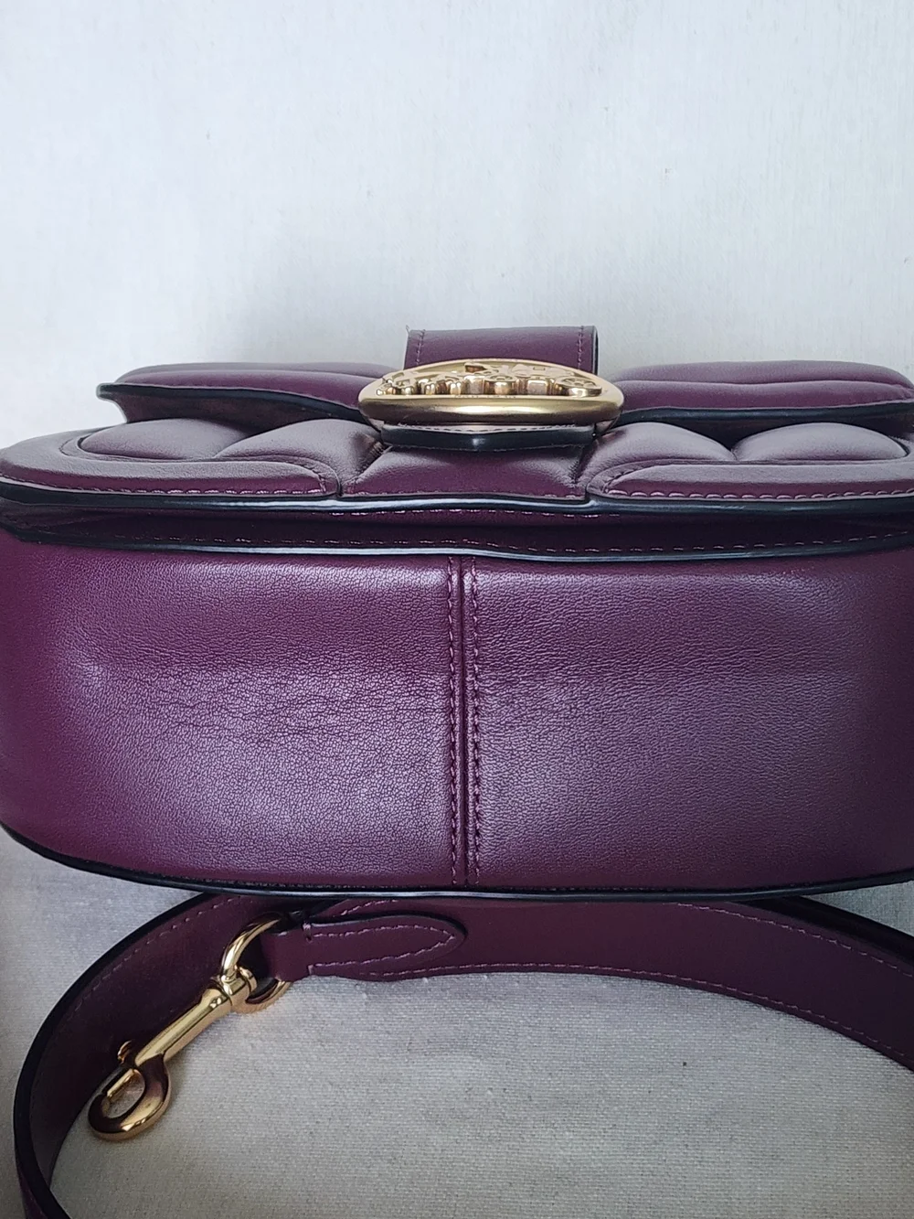 Coach Puffy Quilted Georgie Saddle Crossbody Bag in Rare Boysenberry